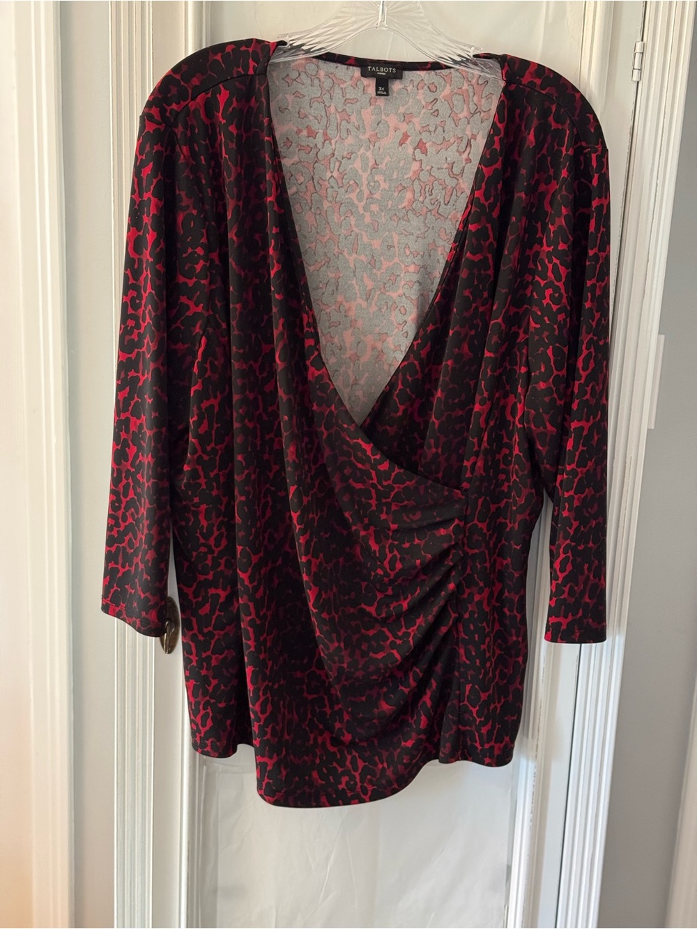 Talbots Black and Red Leopard Print Faux Wrap Long Sleeve Top Size 3X